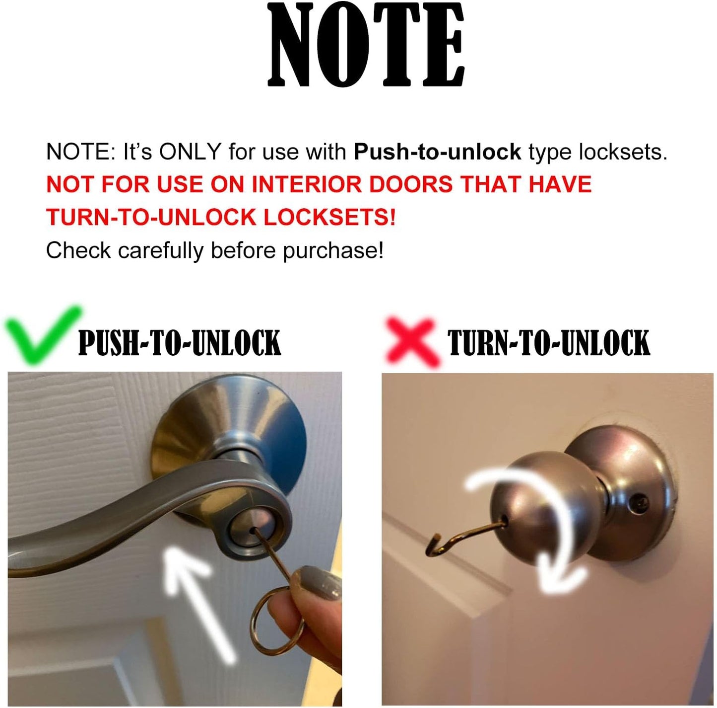Interior Bathroom Door Key, Bedroom Emergency Door Key Pin for Push-to-Unlock Lockset - Set of 6