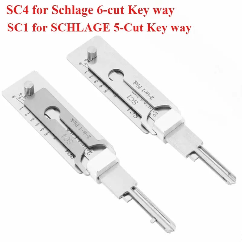 2pcs SC1 & SC4 Lock Picking 2 in 1 Locksmith Tools Master Key Decoder Hook & Pick Set Pickup Kit