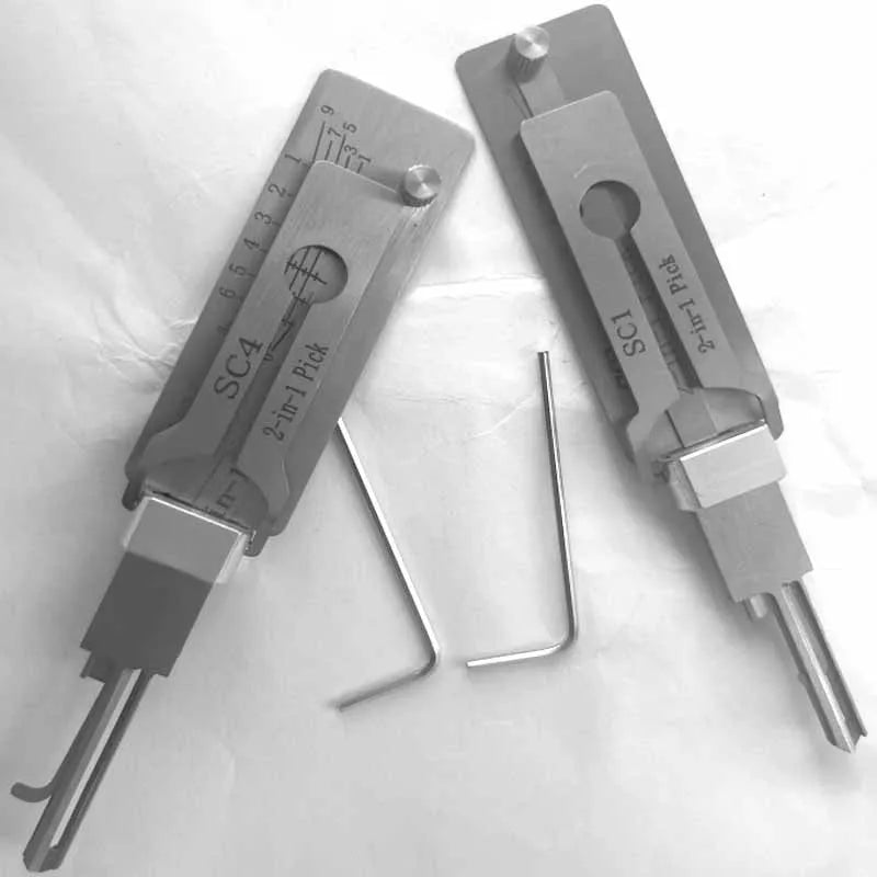 2pcs SC1 & SC4 Lock Picking 2 in 1 Locksmith Tools Master Key Decoder Hook & Pick Set Pickup Kit
