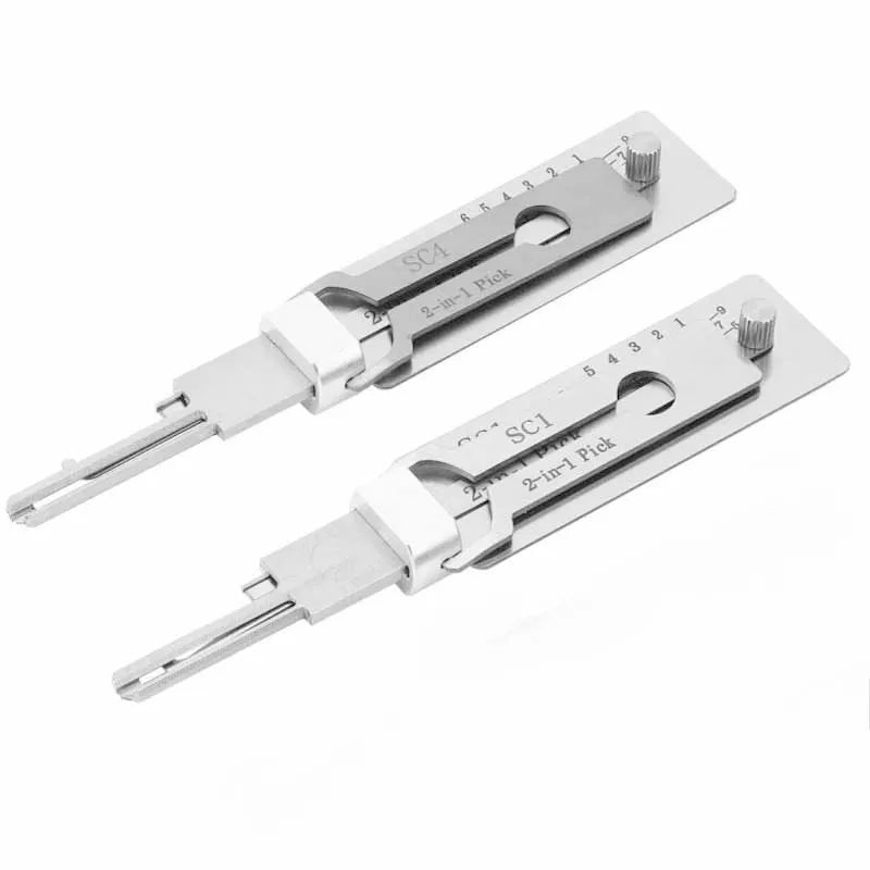 2pcs SC1 & SC4 Lock Picking 2 in 1 Locksmith Tools Master Key Decoder Hook & Pick Set Pickup Kit