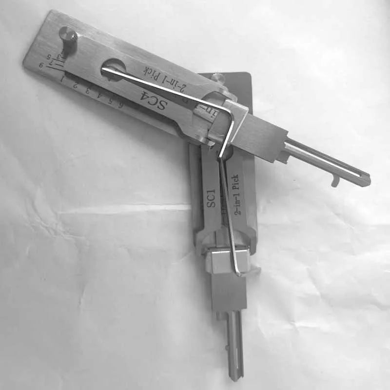 2pcs SC1 & SC4 Lock Picking 2 in 1 Locksmith Tools Master Key Decoder Hook & Pick Set Pickup Kit