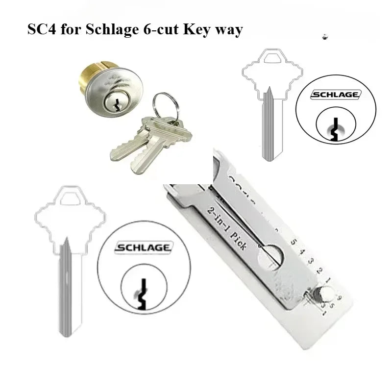 2 in 1 SC1 SC4 SC20 Pickup Kit Locksmith Tools for Civil Lock for Schlage Lock C/ L Keyway Schlage Master Key Series
