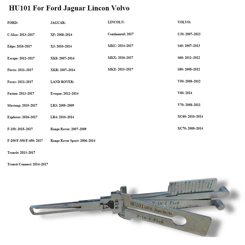FO38 HU101 Lishi 2-in-1 Tool for Ford H75 Keyway for JAGUAR LINCOLN Volvo Locksmiths Tools