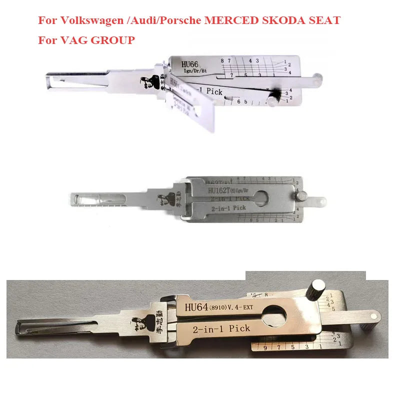 HU66 HU162T(8) HU64 Lishi Vehicle 2-in-1 Decoder Cars Lock Picking Set for Volkswagen /Audi/Porsche MERCED SKODA SEAT VAG GROUP