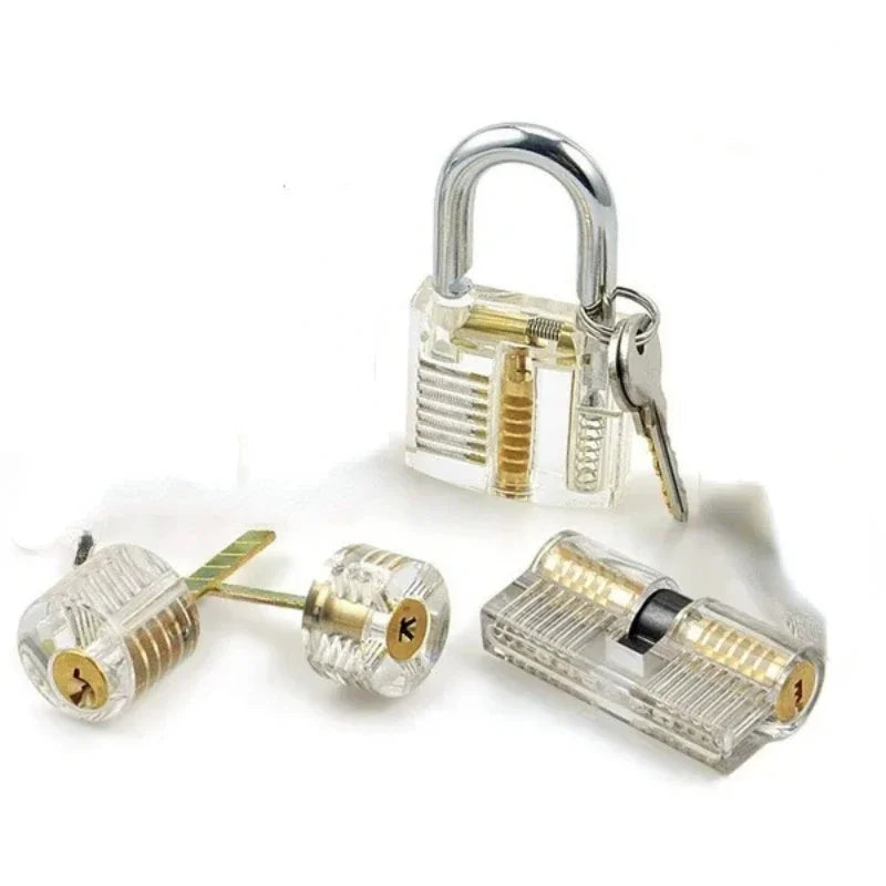 9 pcs Transparent Locksmith Locks Cutaway Training Skill Professional Visible Practice Padlock Copper Lock Pick Tools Hardware