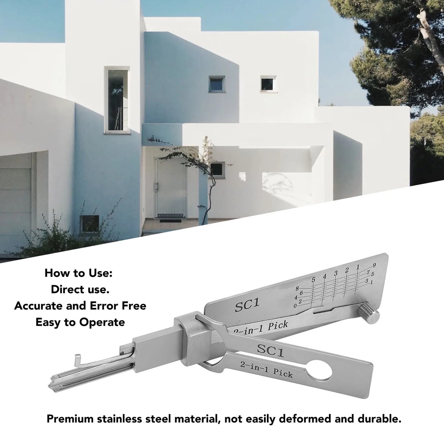 Hi-Key SC1 2-in-1 Key Decoder & Hook Pickup Tool - Stainless Steel for O-Ring & Maintenance