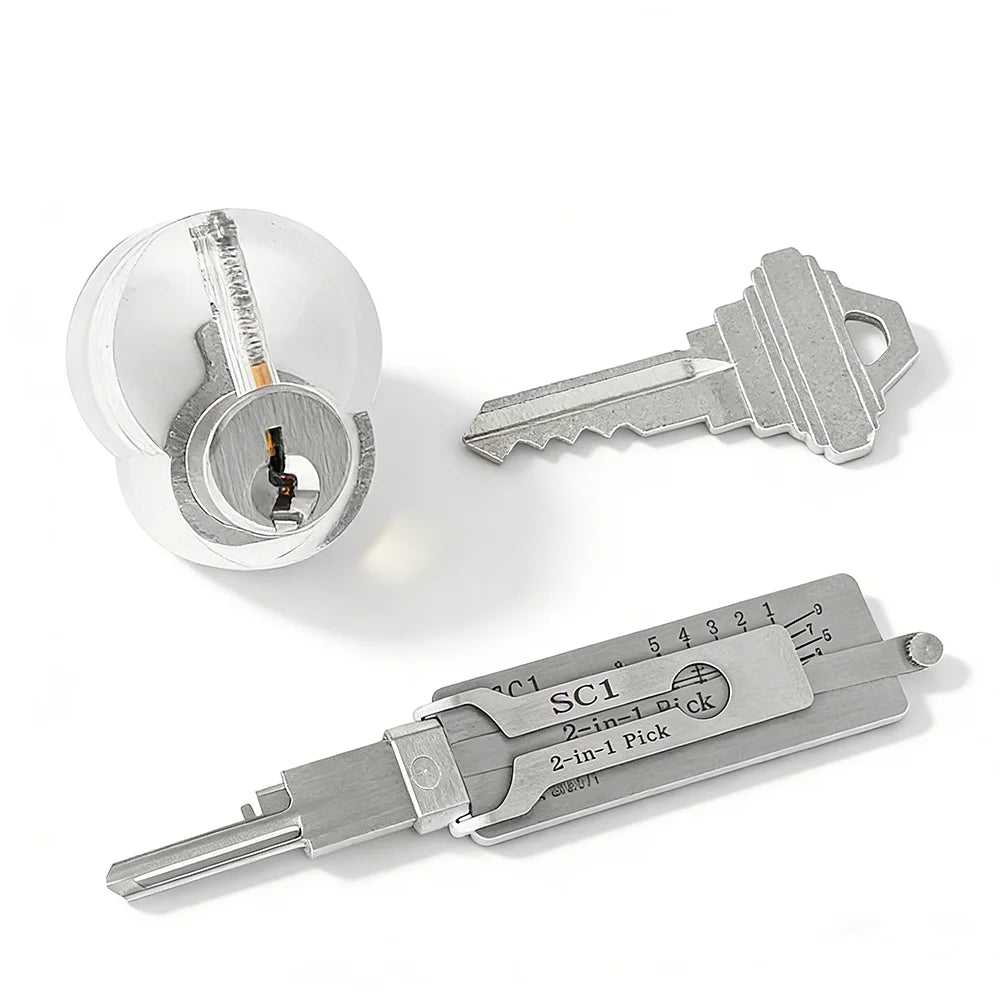 Hi-Key SC1 2-in-1 Key Decoder - Stainless Steel Precision Measuring Tool for 5-Pin Keyway Cylinders