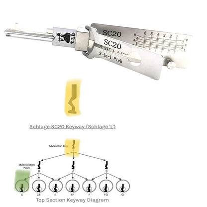 2 in 1 SC1 SC4 SC20 Pickup Kit Locksmith Tools for Civil Lock for Schlage Lock C/ L Keyway  Schlage Master Key Series