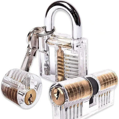 9 pcs Transparent Locksmith Locks Cutaway Training Skill Professional Visible Practice Padlock Copper Lock Pick Tools Hardware