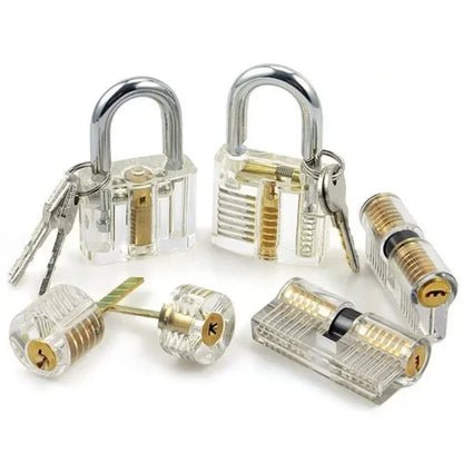 9 pcs Transparent Locksmith Locks Cutaway Training Skill Professional Visible Practice Padlock Copper Lock Pick Tools Hardware
