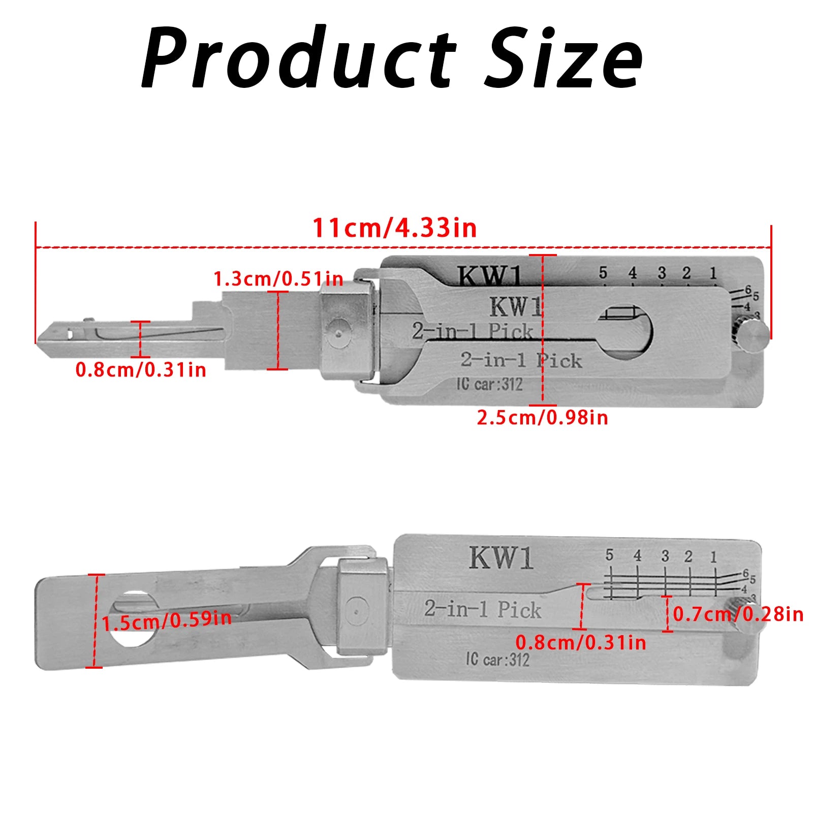 Hi-Key KW1 2-in-1 Key Decoder - Stainless Steel Precision Measuring Tool