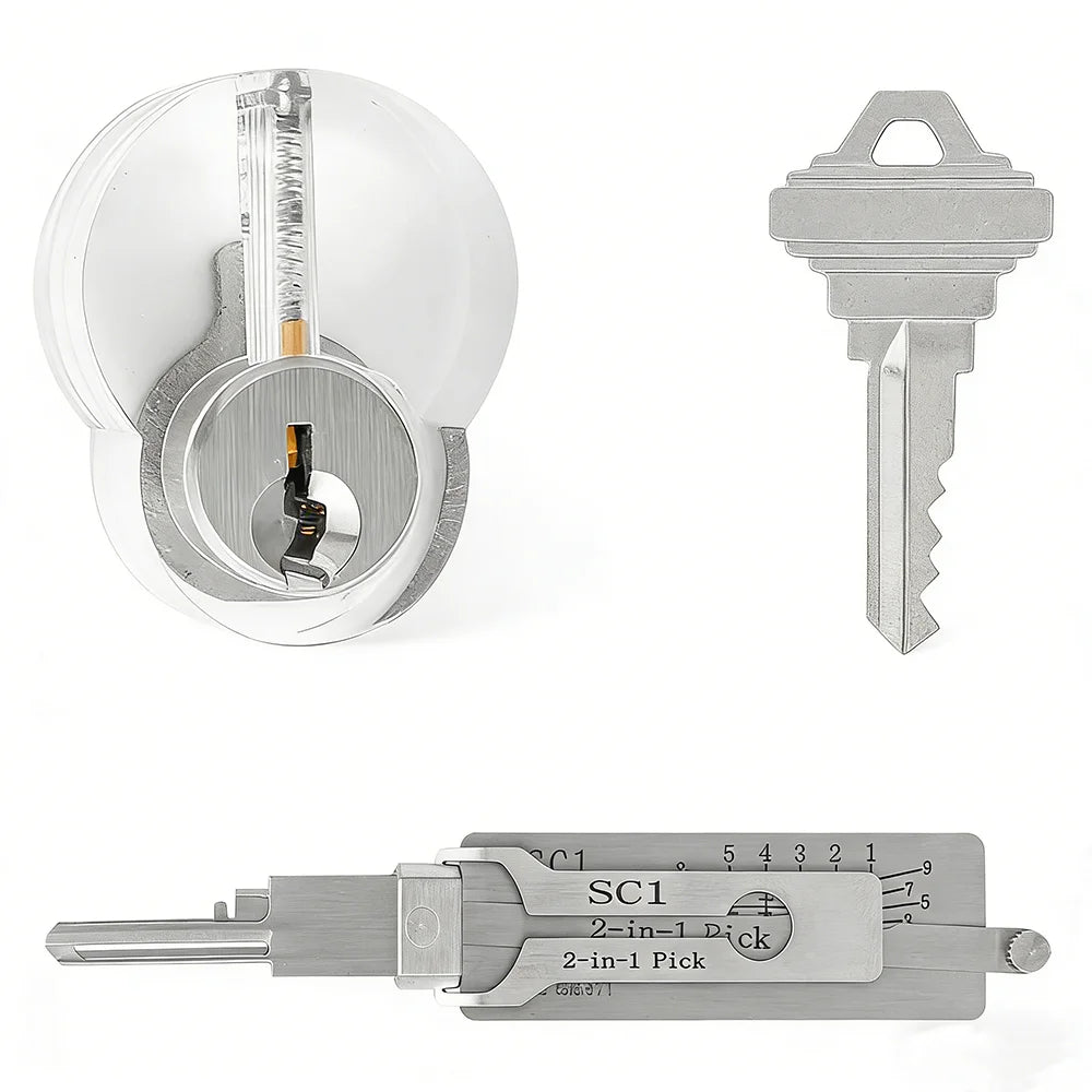Hi-Key SC1 2-in-1 Key Decoder - Stainless Steel Precision Measuring Tool for 5-Pin Keyway Cylinders