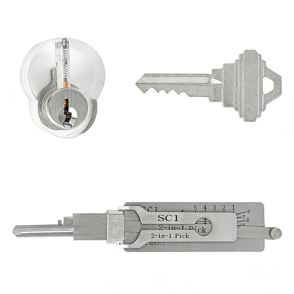 Hi-Key SC1 2-in-1 Key Decoder - Stainless Steel Precision Measuring Tool for 5-Pin Keyway Cylinders