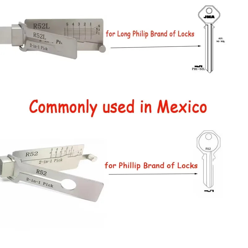 Lishi Lock Picking R52 R52L 2 in1 Locksmith Tools Master Key Decoder CIVIL LOCK OPENER TOOLS
