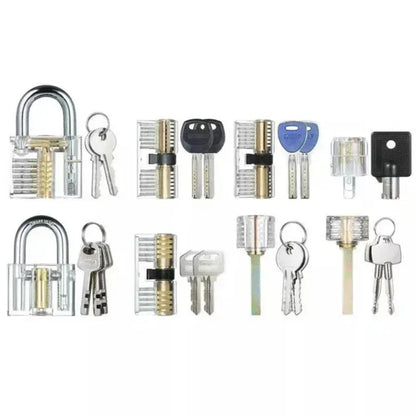 9 pcs Transparent Locksmith Locks Cutaway Training Skill Professional Visible Practice Padlock Copper Lock Pick Tools Hardware