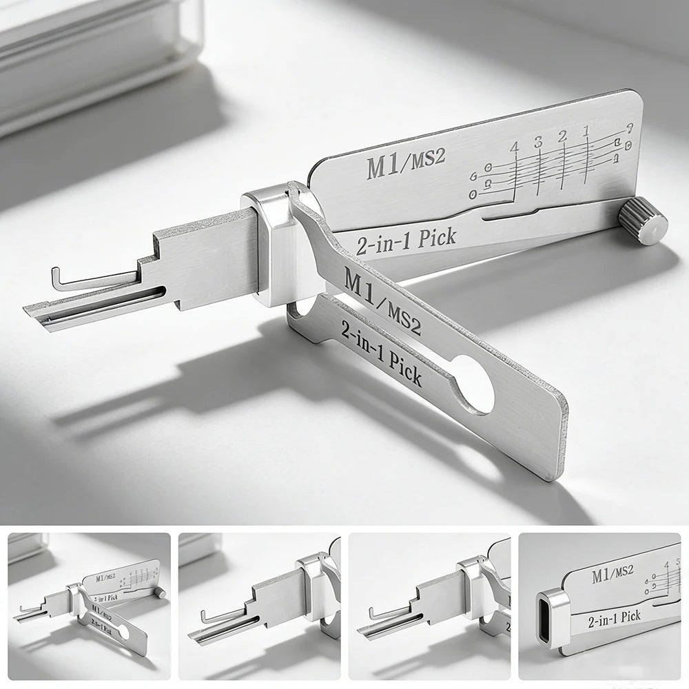 Hi-Key M1/MS2 2-in-1 Key Decoder - Stainless Steel Precision Measuring Tool for Padlock Cylinders