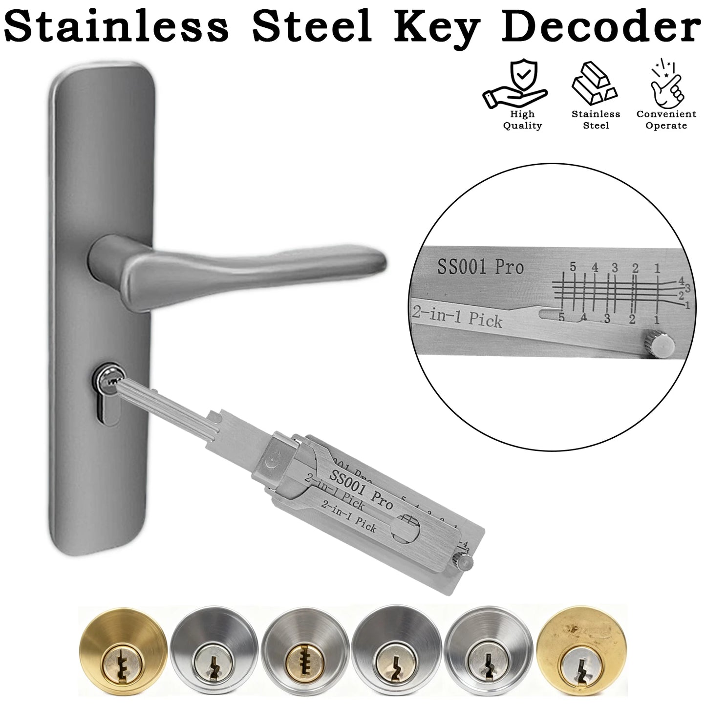 Hi-Key SS001 Pro 2-in-1 Key Decoder - Stainless Steel Precision Measuring Tool