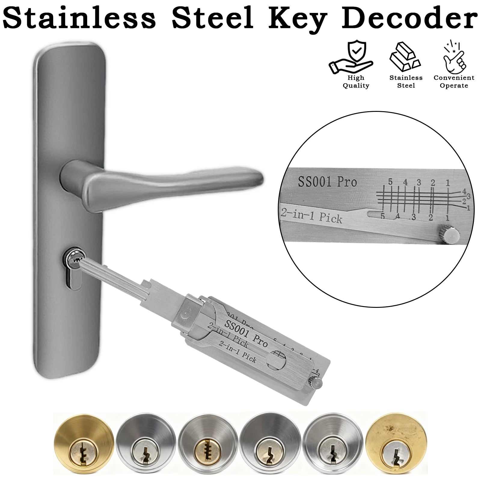 Hi-Key SS001 Pro 2-in-1 Key Decoder - Stainless Steel Precision Measuring Tool