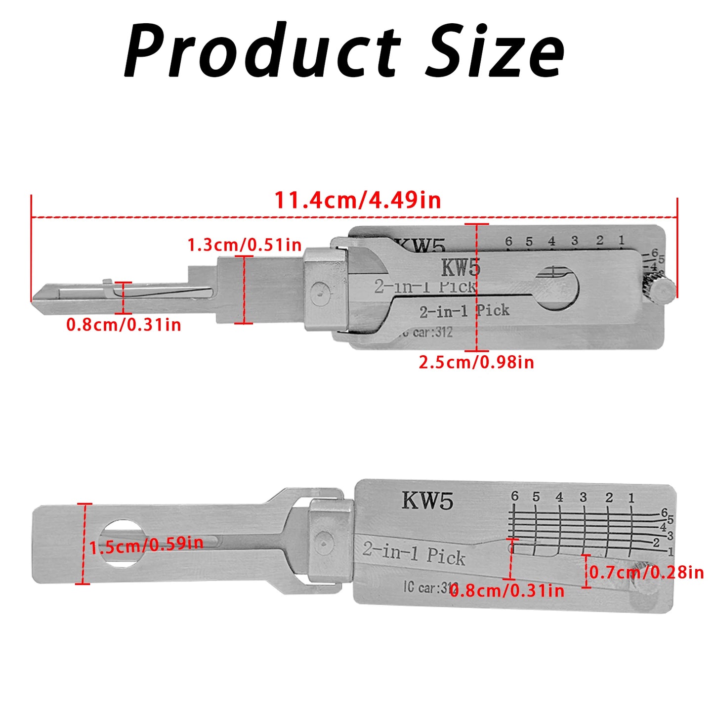 KW5 Key Decoder 2-in-1 Stainless Steel Key Decoder & Gauge Tool for KW5 Keyway Locksmith Tools