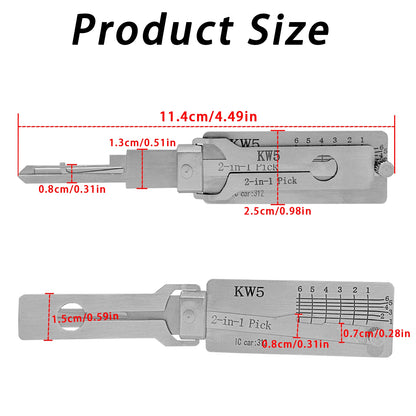 KW5 Key Decoder 2-in-1 Stainless Steel Key Decoder & Gauge Tool for KW5 Keyway Locksmith Tools