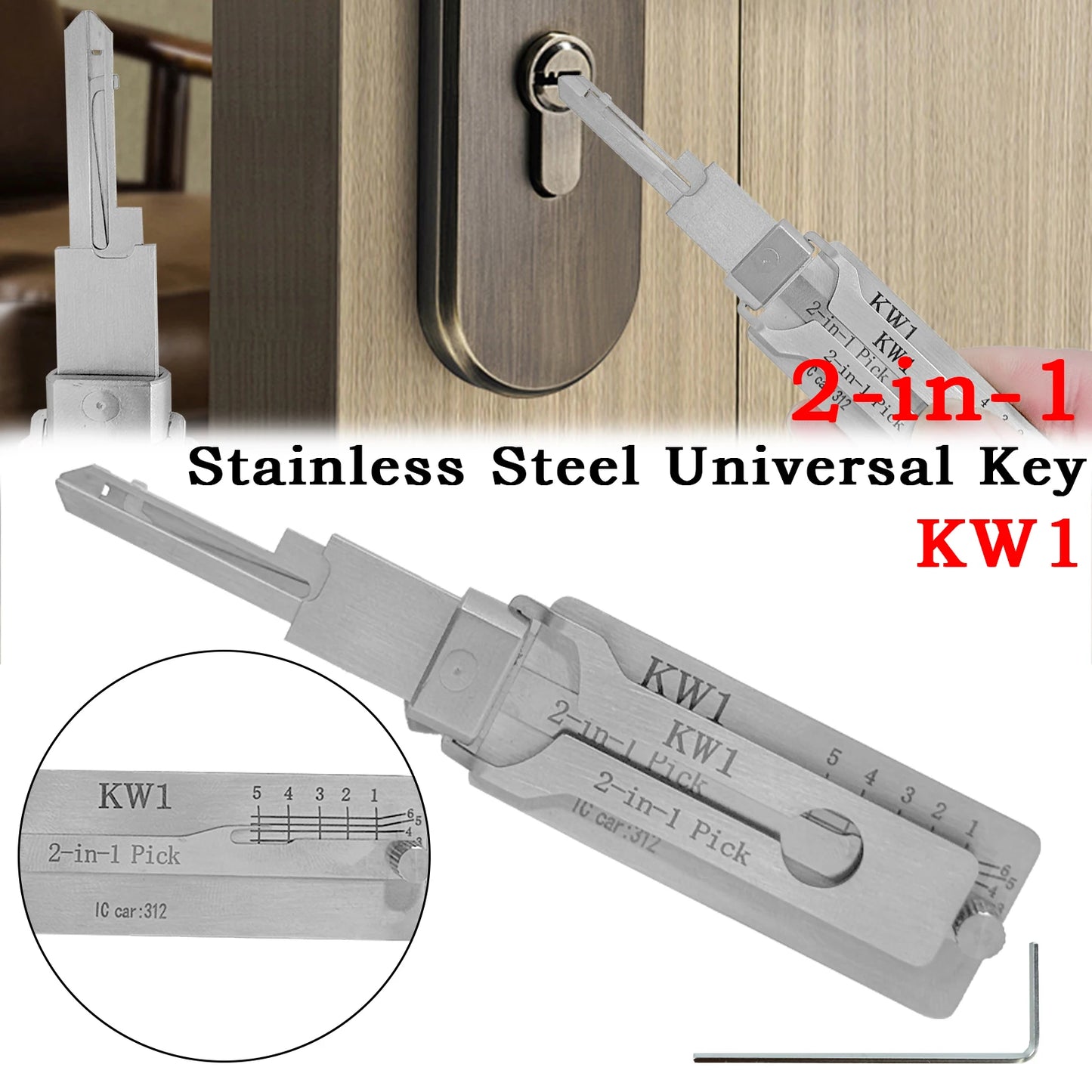 Hi-Key KW1 2-in-1 Key Decoder - Stainless Steel Precision Measuring Tool