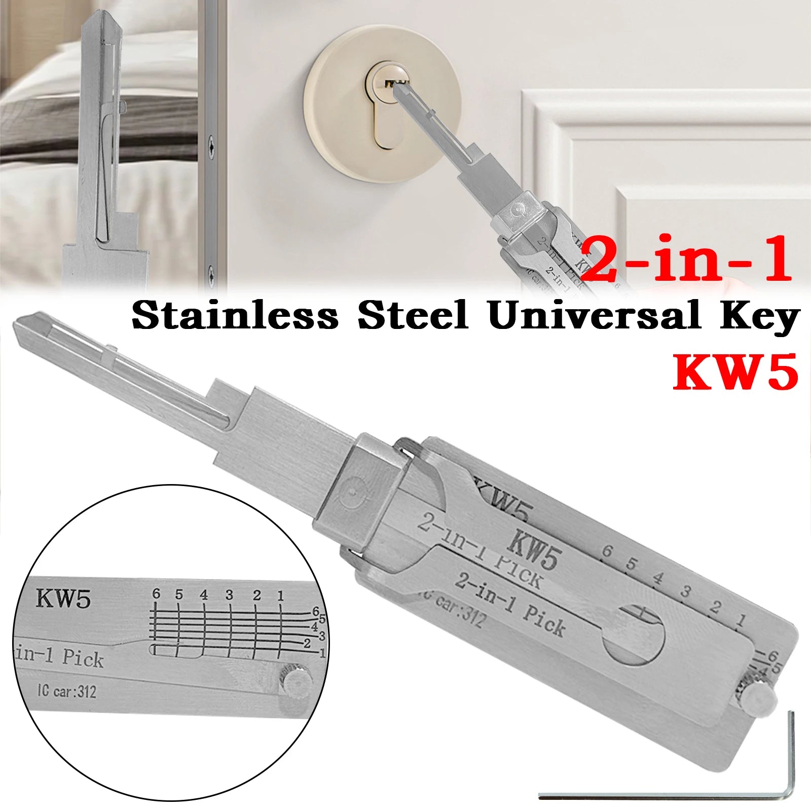 KW5 Key Decoder 2-in-1 Stainless Steel Key Decoder & Gauge Tool for KW5 Keyway Locksmith Tools