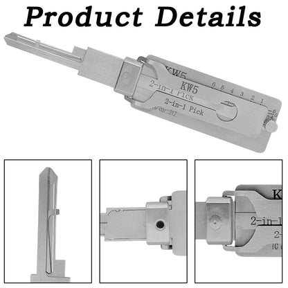 KW5 Key Decoder 2-in-1 Stainless Steel Key Decoder & Gauge Tool for KW5 Keyway Locksmith Tools