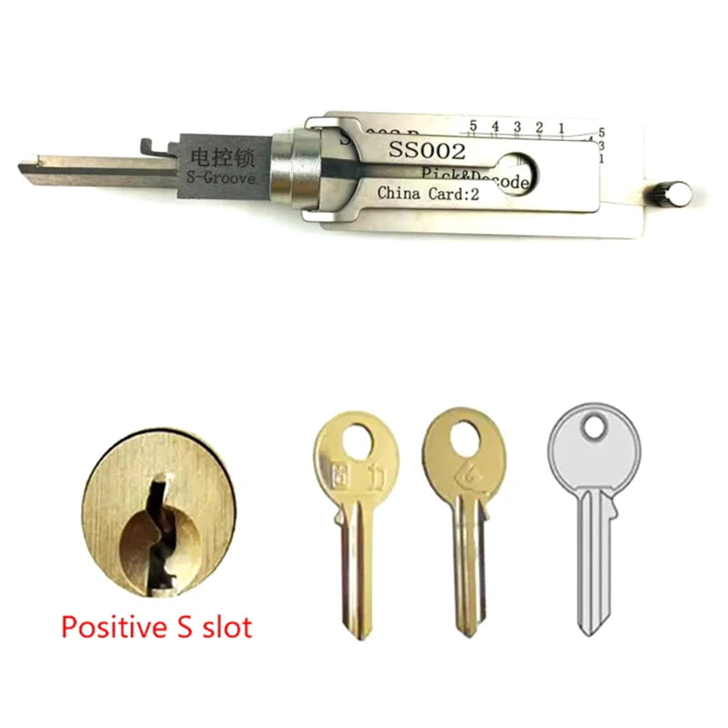 Hi-Key SS002 2-in-1 Key Decoder - Stainless Steel Precision Measuring Tool for Positive S Groove Cylinders