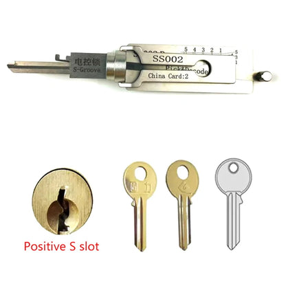 Hi-Key SS002 2-in-1 Key Decoder - Stainless Steel Precision Measuring Tool for Positive S Groove Cylinders