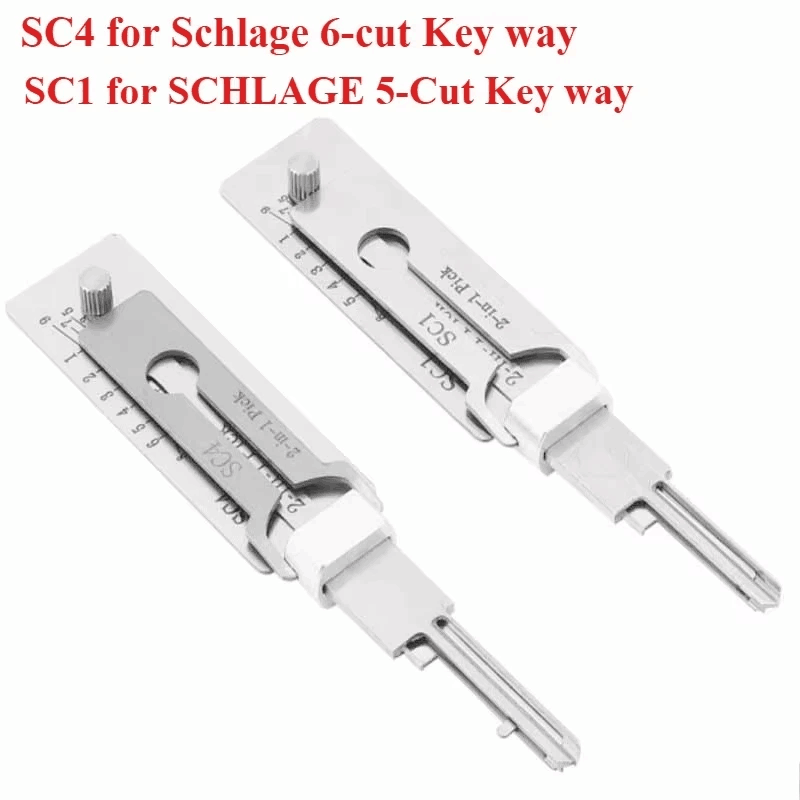 Hi-Key SC4 2-in-1 Key Decoder & Hook Pickup Tool - Stainless Steel for 6-Pin Keyway Cylinders